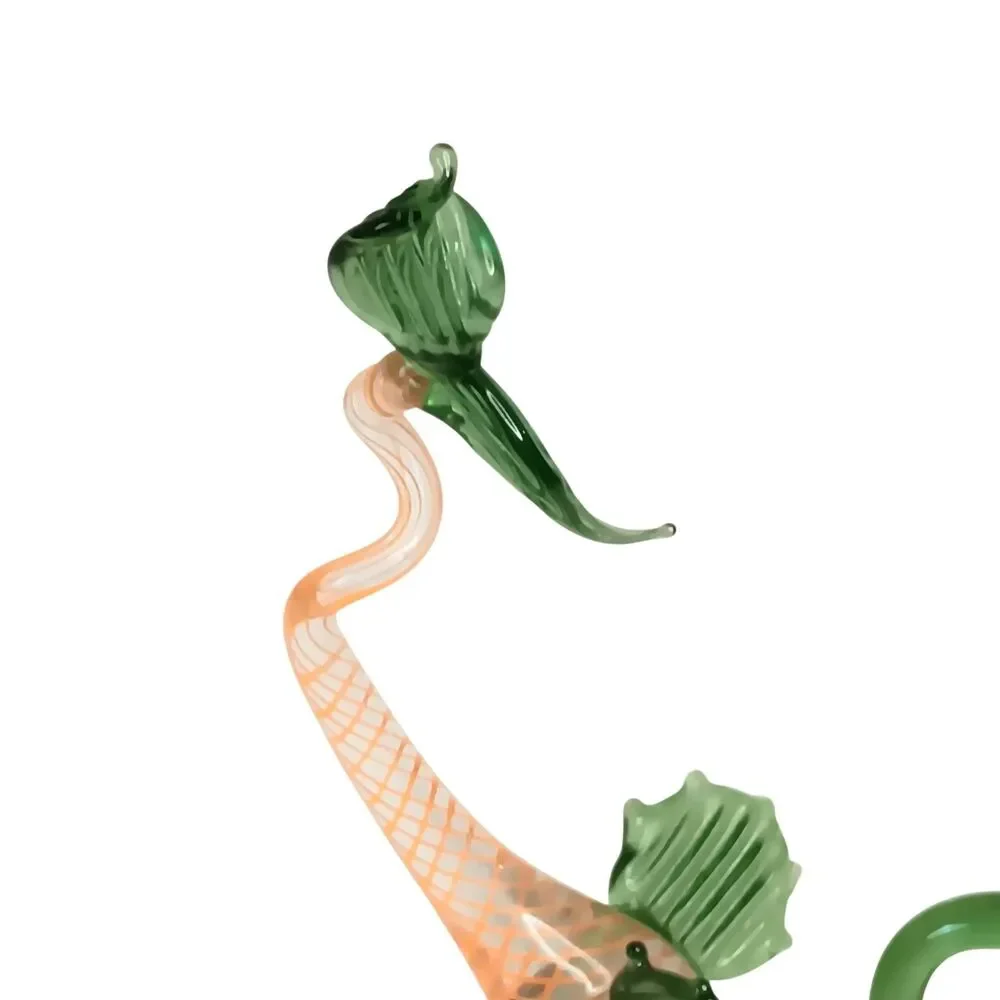 VTG Miniature Hand Blown Glass Dragon Green Yellow Orange Tongue 5